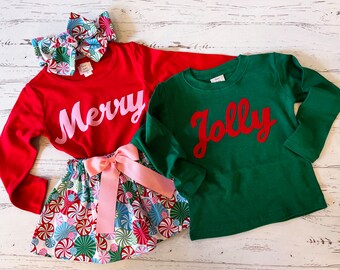 Matching Christmas Shirts Kids, NB-12Y, Merry Shirt Kid, Jolly Shirt Kid, Matching Sisters Christmas Outfits, Sibling Christmas Clothing