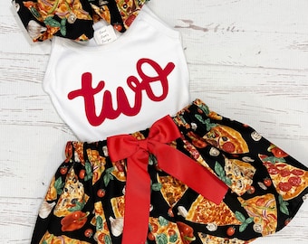 Pizza Party Birthday Outfit, Pizza Birthday, Pizza Birthday Shirt, Pizza Twirl Skirt, Slice Slice Baby, Pizza Party Girls