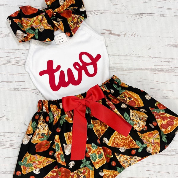 Pizza Party Birthday Outfit, Pizza Birthday, Pizza Birthday Shirt, Pizza Twirl Skirt, Slice Slice Baby, Pizza Party Girls