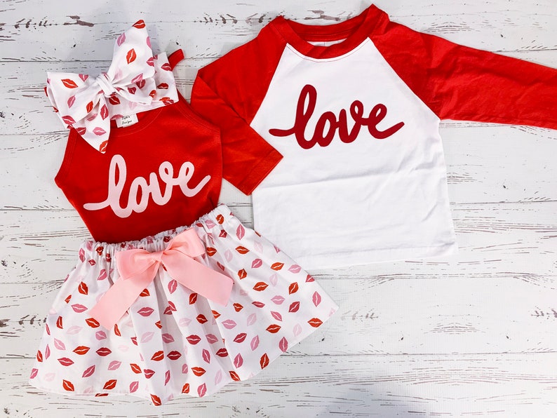 Babies First Valentine Matching Valentine Outfit for Brother and Sister Girls Valentine Outfit XOXO Skirt and Shirt