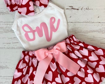 Valentine Birthday Shirt One, Valentine Birthday Outfit for Girls, NB-12Y, First Valentine,Toddler Girls Clothing, Smooch, Valentine Skirt