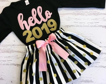 New Years Eve Outfit Girl, 2024 Shirt, Twins New Years Eve, Matching New Years Eve Sibling, Boy Hello 2024 Shirt, Pink and Gold