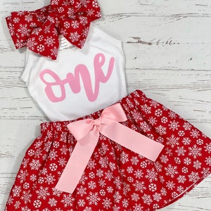 Oh What Fun to be One, Christmas 1st Birthday Girl, Snowflake Skirt Girl, Winter First Birthday, 1st Birthday Girl image 1