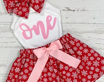 Oh What Fun to be One, Christmas 1st Birthday Girl, Snowflake Skirt Girl, Winter First Birthday, 1st Birthday Girl