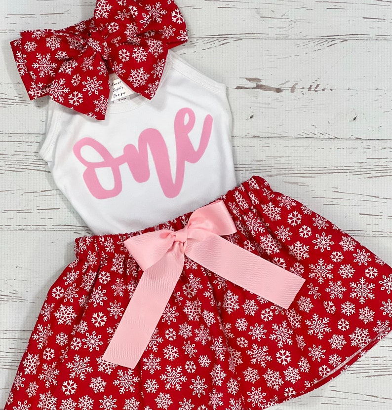 Oh What Fun to be One, Christmas 1st Birthday Girl, Snowflake Skirt Girl, Winter First Birthday, 1st Birthday Girl image 1