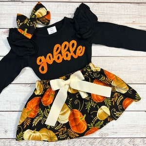 Thanksgiving Outfit Toddler Girls, NB-12Y, Thanksgiving Outfit Baby Girls, Gobble Script Shirt, Youth Girl Thanksgiving