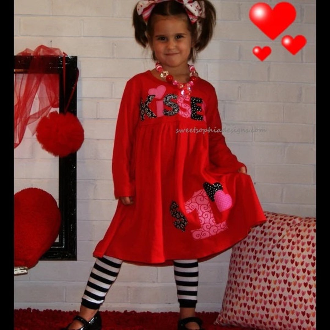 Valentine Dress Toddler Girls, 12M 8Y, Fabric Applique, Kisses for A