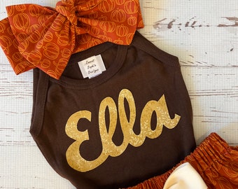 Thanksgiving Outfit for Girls, NB-12Y, Pumpkin Skirt, Thanksgiving Outfit Baby Girls, Gobble Script Shirt, Youth Girl Thanksgiving