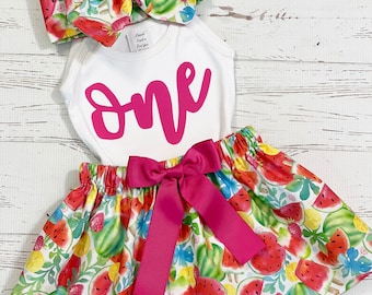 Fruit One Birthday Baby Girls, Second Birthday, Fruit Birthday, Luau Birthday Baby Girl, Pineapple Skirt, Fruit Head Wrap, Fruit Bow