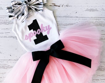 Spooky One First Birthday Outfit, Pink Tutu, Halloween Birthday Girl, First Birthday, Ghost Birthday, The Spooky One Shirt, 1st Birthday