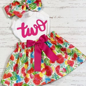 Twotti Frutti Birthday Baby Girls, Second Birthday, Fruit Birthday, Luau Birthday Baby Girl, Pineapple Skirt, Fruit Head Wrap, Fruit Bow