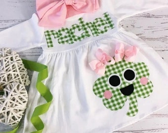 St. Patrick's Day Dress Toddler Girl, Happy Shamrock, Fabric Applique Dress, Baby First St. Patricks Day, Girls Dresses, Green and Pink