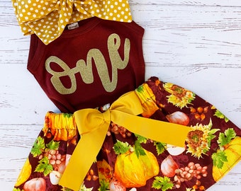 Girls Pumpkin Birthday Outfit, Fall First Birthday Outfit, Baby Girls, Fall Clothes, Pumpkin Patch Outfit, Boho Birthday Girl