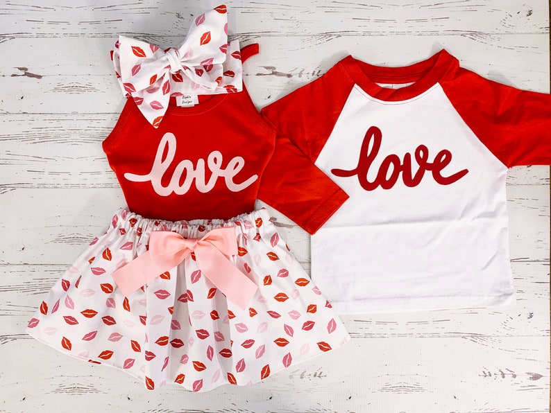 Babies First Valentine Matching Valentine Outfit for Brother and Sister Girls Valentine Outfit XOXO Skirt and Shirt