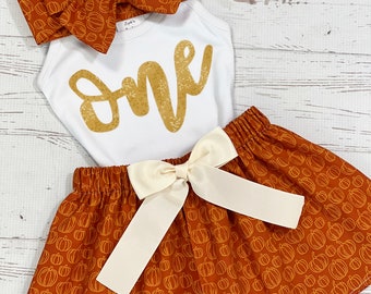 Pumpkin 1st Birthday Outfit, Fall First Birthday Outfit, Pumpkin Skirt Girls, Baby Girls Birthday Outfits, Fall Skirt Girl