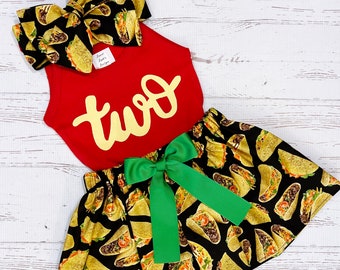 Taco Skirt for Girls, Birthday Outfit, Taco Twosday, Mexican Fiesta Birthday, Taco Skirt, Avocado Birthday, Guacamole Birthday