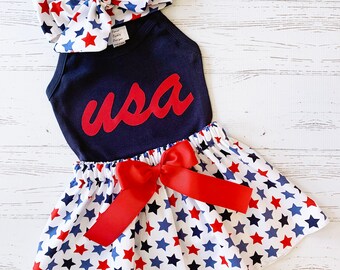 Fourth of July Outfit for Girl, My 1st Fourth, Red White and Blue, Firworks Skirt, USA Shirt, 4th of July Girls Clothing