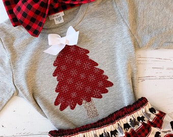 Buffalo Plaid Applique Shirt Girls, 3M-12Y, Buffalo Plaid, Christmas Outfit Baby Girl, Matching Sisters Christmas, Moose Winter Skirt Set