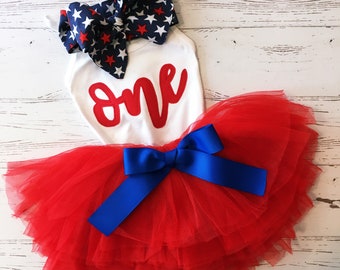 Fourth of July first birthday Girl, Tutu and Birthday Shirt, Miss July Birthday, Patriotic Birthday, 1st Birthday Outfit, Red White Blue