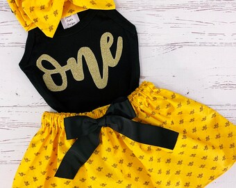 Bee Birthday Outfit, Honey Bee One, Queen Bee Birthday Outfit, First Bee Day Birthday Girl Outfit, Fun to Bee One Party Outfit