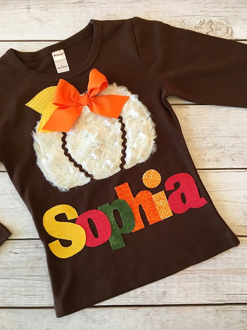 Minky Pumpkin Thanksgiving Shirt Pumpkin Shirt for Girls Personalized Shirt Toddler Girls