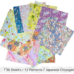 Japanisches Chiyogami-Origami-Papier-Set – 36 Blätter (12 Muster), 15 cm x 15 cm – Traditionelles Washi-Papier zum Basteln, Journaling, Scrapbooking