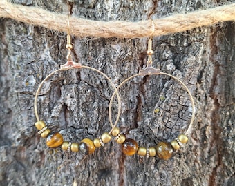 Gold Perle und Tigerauge Edelstein Creolen