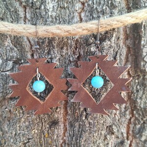Western Leather and Turquoise Dangle Earrings