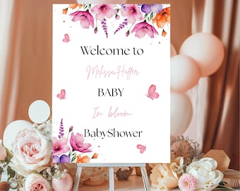 Wildflower Baby Shower Sign - Editable Welcome Sign Template - Baby in Bloom Decor for Girl