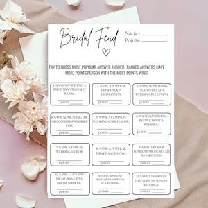 Fun Bridal Fued Game Printable- Editable Modern Minimalist Bridal Shower Trivia- Instant Download Bridal Shower Activity