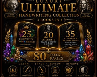 Ultimatives Handschrift-Übungspaket | Alphabet Arbeitsblätter + Wissenschaftler Zitate | Farbe und schwarz-weiß druckbare PDF-Datei