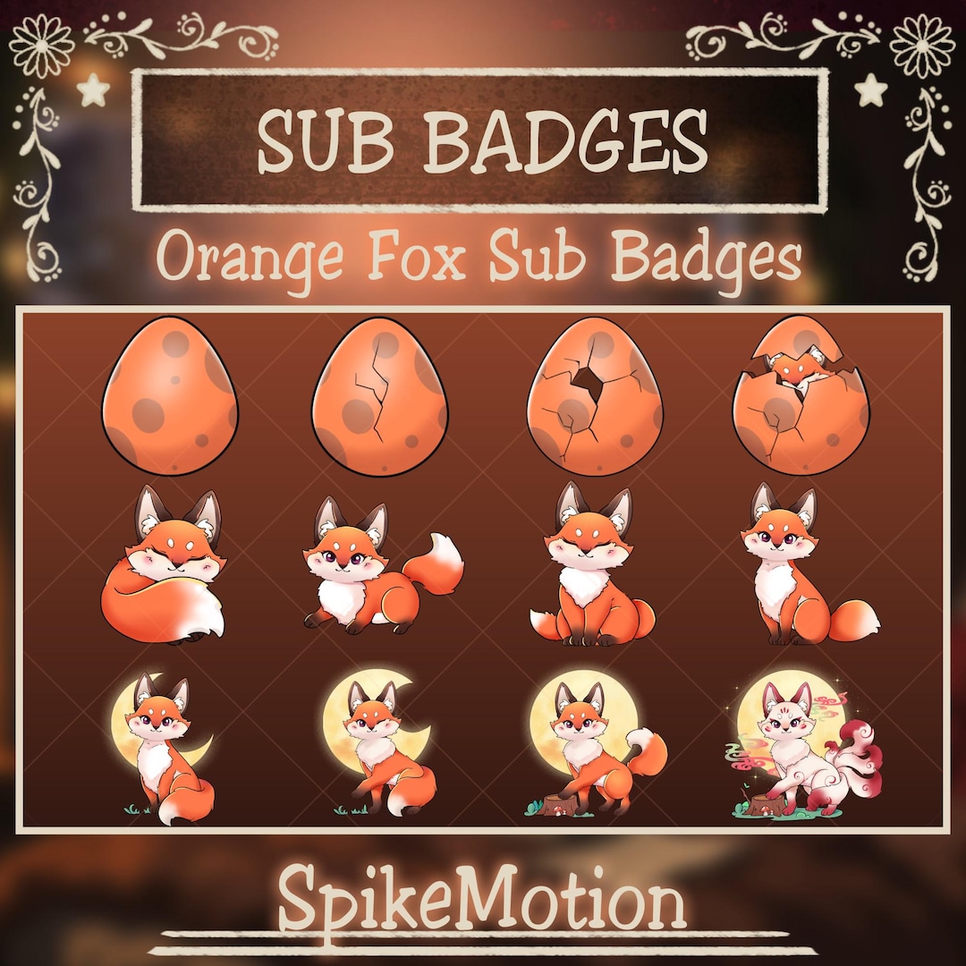 Orange Fox Twitch Sub Badges / Kitsune Fox Stream Bit Badges, Celestial ...