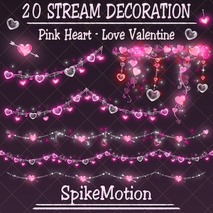 Rosa hjärtformad ljusslinga, Alla hjärtans dag-dekoration för Twitch-streaming (digital nedladdning)
