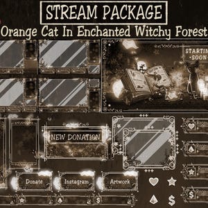 Animated Black Cat Stream Package: Witchy Forest, Mystic Goth Theme