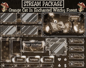 Animated Black Cat Stream Package: Witchy Forest, Mystic Goth Theme