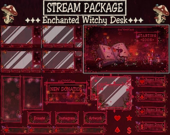 Animated Witchy Stream Package: Mystic Forest Desk Overlay (Twitch, OBS, Streamlabs)