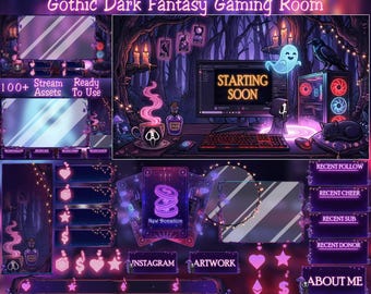 Gothic Grim Reaper Gaming Room Stream Package: Ghost, Raven Black Cat Twitch Overlay, Tarot Card, Spooky Witchy Enchanted Forest, Coffee Mug