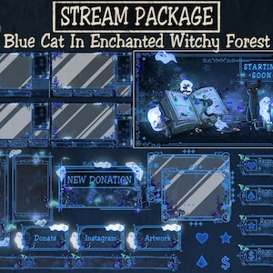 Animated Black Cat Witchy Stream Package: Mystic Goth Forest Twitch Overlay