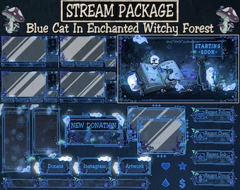 Animated Black Cat Witchy Stream Package: Mystic Goth Forest Twitch Overlay