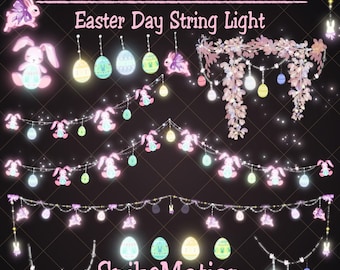 30 Easter Light Chain Twitch Decoration, Rabbit, Chick Eggs, Flower Hanging Light Strings Stream Alerts, Webcam, Vtuber Asset, Obs, Discord