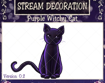 2 Animated Purple Cat Stream Decoration, Violet Witchy Kitty Twitch Overlay Alert, Wizard Idle Kitty, Witchcraft  Vtuber Asset Obs Discord