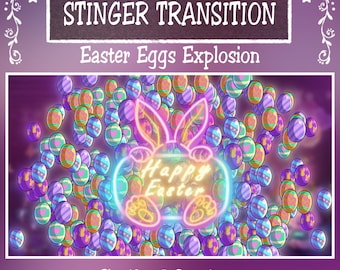 Pink Easter Day Animated Stream Stinger Transition, Colorful Chick Eggs Explosion Twitch Overlay, Neon Bunny Light (Digital Download)