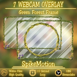 7 Green Forest Twitch Webcam Frame Overlay, Nature magical woodland Stream Package, Romantic, Fantasy Intertwined Vines, Delicate flowers