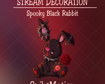 Spooky Voodoo Black Rabbit Hug Rose Twitch Decoration, Valentine Light Stream Alerts, Romantic Scary Easter Night Vtuber Asset, Obs, Discord
