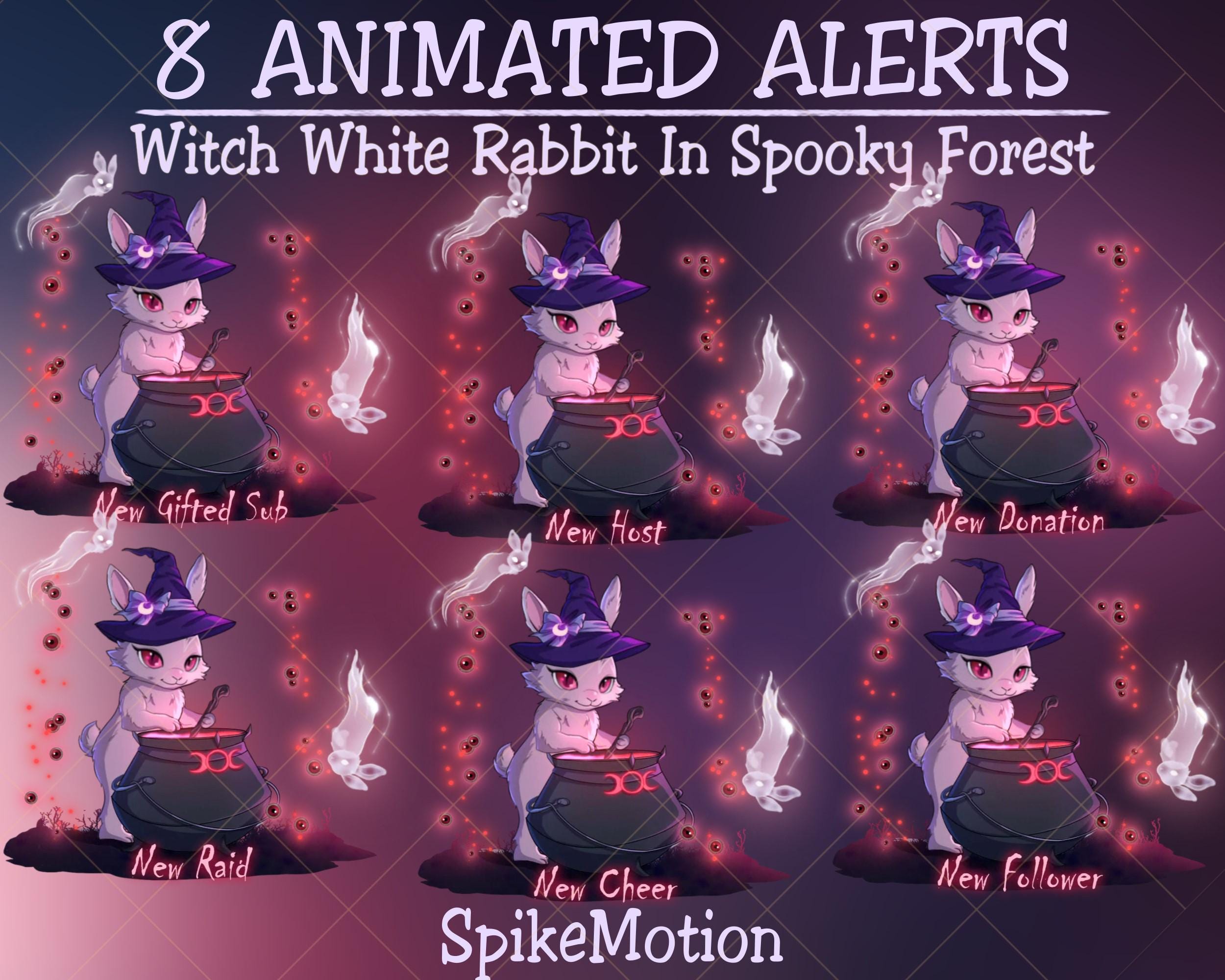 White Rabbit Alert 8 Animated Witch White Rabbit Twitch Alert Pack, Easter Bunny Mascot ...