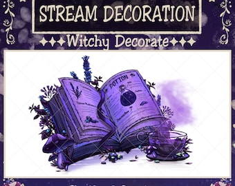 Animated Purple Witchy Spell Book Twitch Decoration, Psychic Witch, Potion Tea, Witchcraft Vintage Stream Alerts, Vtuber Asset, Obs, Discord