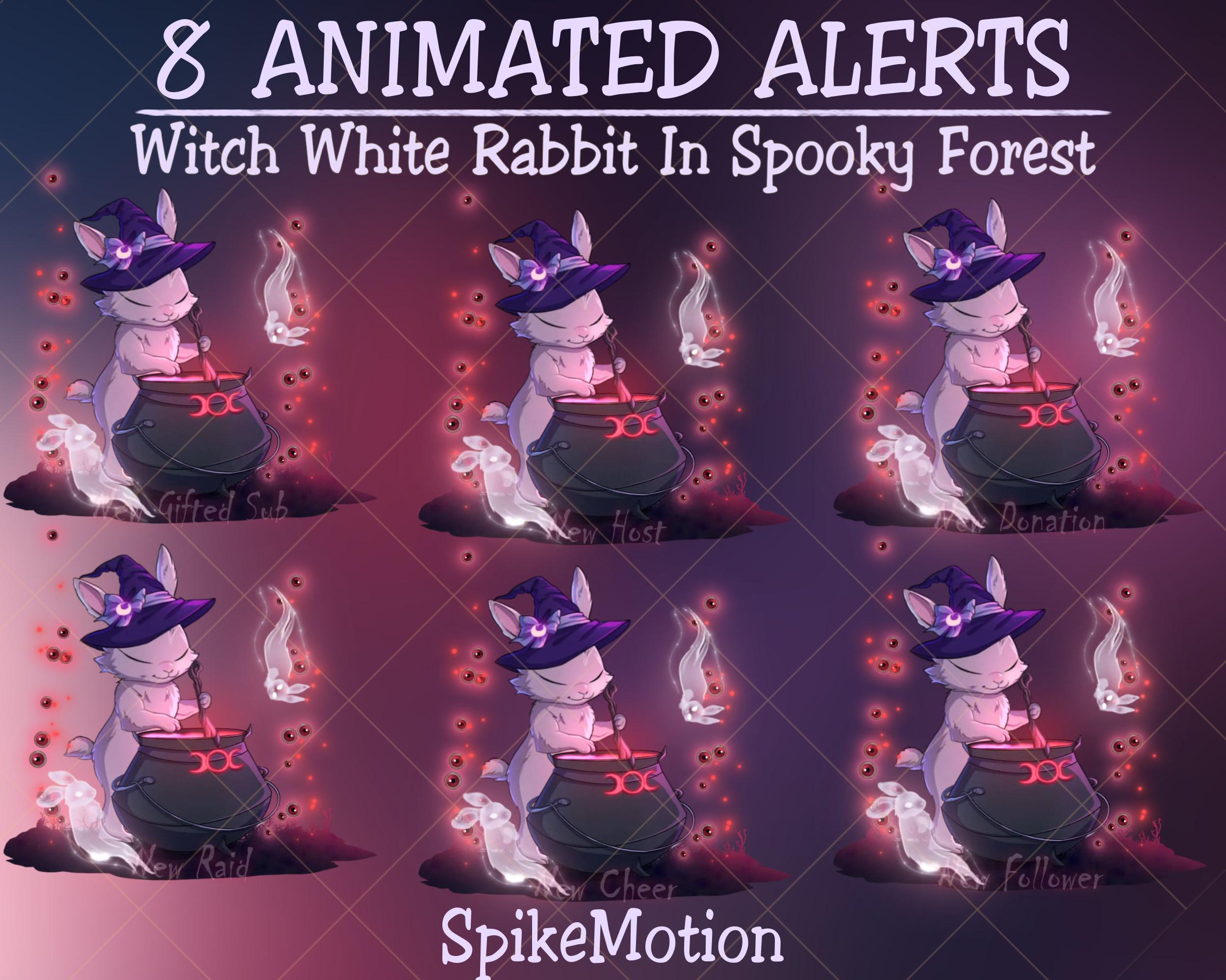 White Rabbit Alert 8 Animated Witch White Rabbit Twitch Alert Pack, Easter Bunny Mascot ...