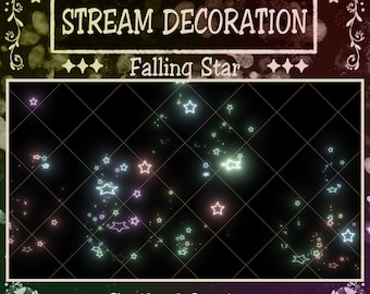 May include: A digital graphic with the text "STREAM DECORATION" and "Falling Star." The image features a black background with a grid pattern and numerous glowing, colorful star shapes. The bottom of the image includes the text "SpikeMotion."