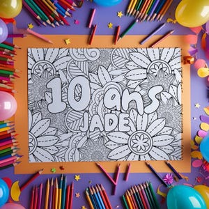 Poster da colorare per la festa del 10° compleanno da stampare - Souvenir di attività di gioco per feste - Modello Canva modificabile e stampabile - Nome