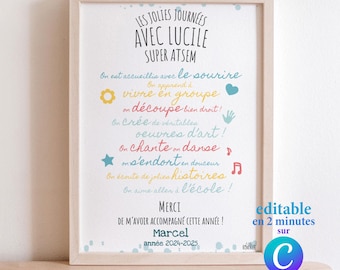 End of school year gift Thank you ATSEM - Editable text poster and print Asem thank you card - canva template with first names